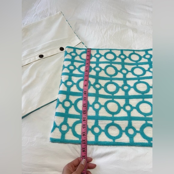 West Elm | Set 2 | Crewel Turquoise Blue White Patterned Pillow Covers 17” X 17” - Picture 6 of 7